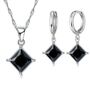 ❤️ Earrings With Necklace Set Bundle Square 925 Sterling Silver